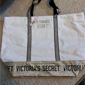 Victoria's Secret Glittery Gold and White Tote